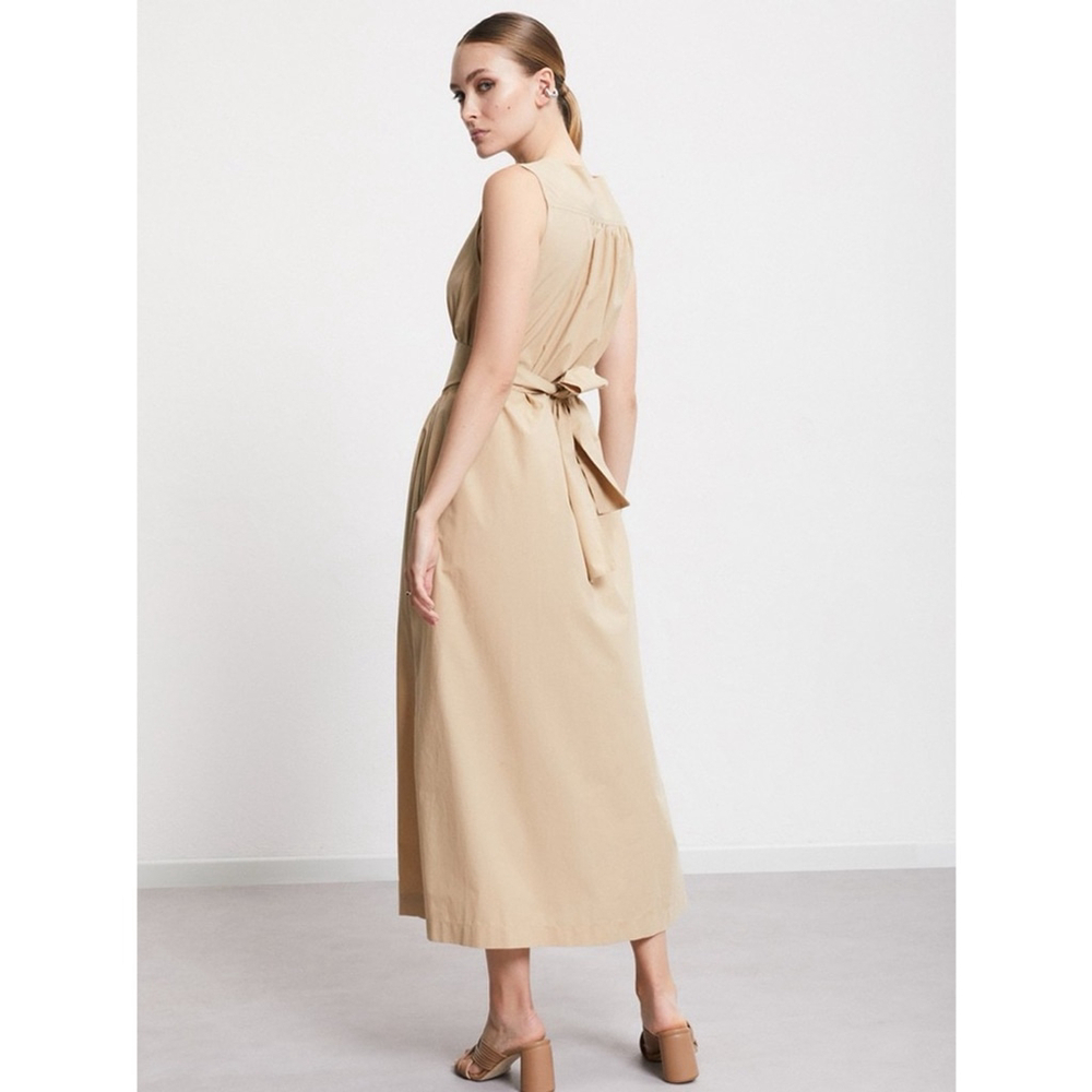 Ottod'Ame Designer Dress Long Poplin Cotton Beige Maxi Casual Chic US 4 - Picture 4 of 16
